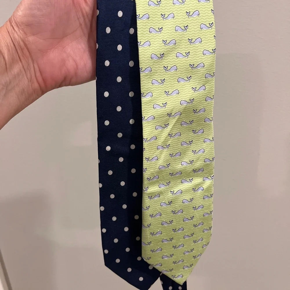 Tommy Hilfiger Neck Ties Mens Silk Green Whale Blue Polka Dot School  Lot of 2